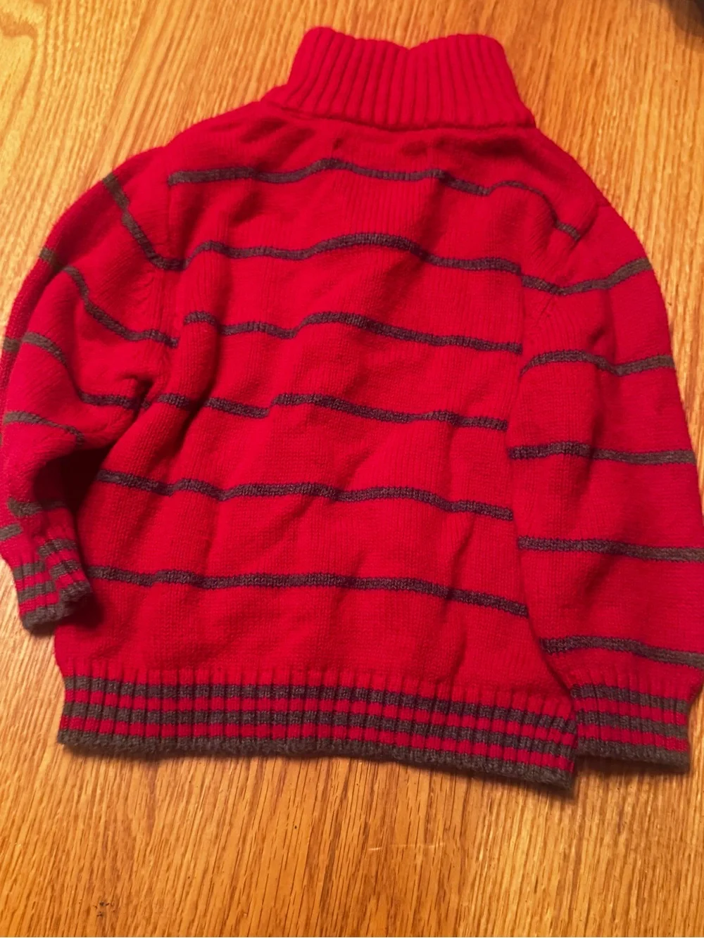 Nautica Red Turtleneck Sweater with Gray Stripes